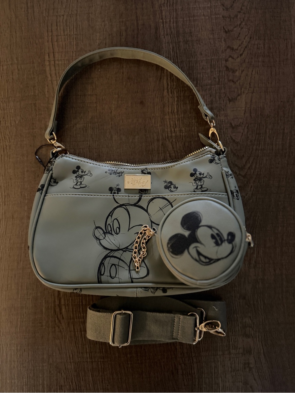 Disney, Green Mickey Mouse Crossbody Bag with Coin Pouch